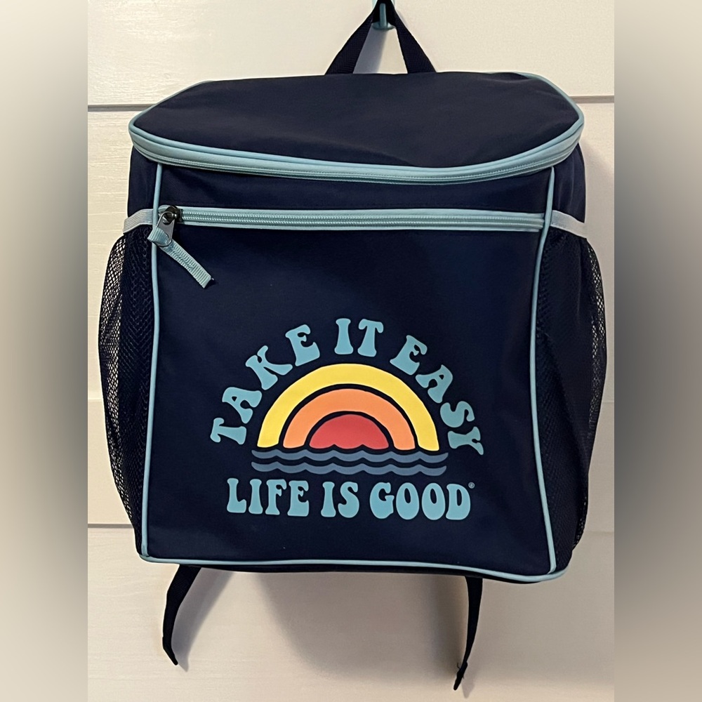 Life Is Good Dark Blue Backpack with Light Blue Accents, 30 can capacity